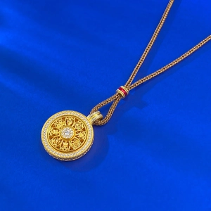 Rotating S925 silver mandala wheel pendant necklace with woven cord and crystal accents