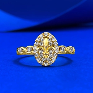 Vintage 925 Sterling Silver Fleur-de-lis Oval Ring For Women Gold Plated Full Inlaid Rhinestone Elegant Finger Ring Jewelry
