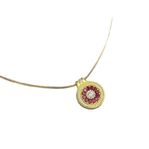 S925 silver gold-plated compass necklace with red crystals and centered gemstone