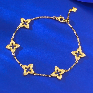 Bracelet Trèfle Creux en Argent Sterling 925 Plaqué Or Avec Strass Incrustés Chaîne Réglable Bijoux de Mode Pour Femmes