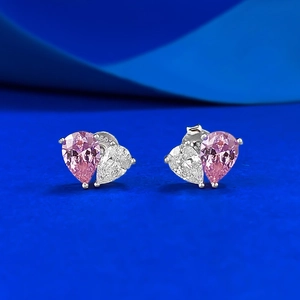 925 Sterling Silver Padparadscha Pink White Pear Cut Rhinestone Stud Earrings For Women Sweet Minimalist Jewelry Gift
