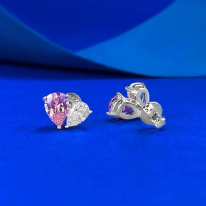 S925 sterling silver drop stud earrings with pink and white pear-cut stones