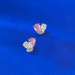 Elegant S925 sterling silver drop stud earrings with pink and white pear cut crystals