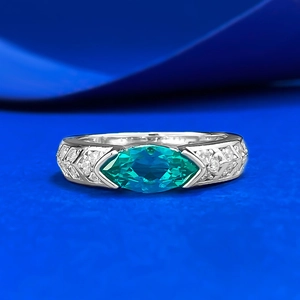 Anello in Argento Sterling 925 Con Strass Verde Taglio Marquise Per Donna Vintage Pave Geometrico Anello Dito Gioielli Quotidiani