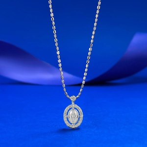 Collier Pendentif Ovale en Argent Sterling S925 pour Femme Luxe Strass Incrusté Chaîne Géométrique Mode Banlieue Bijoux Cadeau