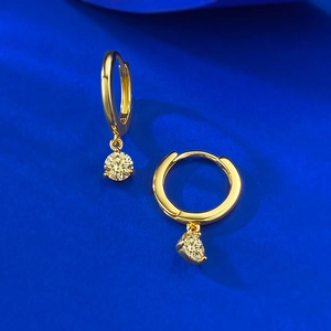 Classic S925 silver 5mm yellow round gemstone earrings in golden hoop style