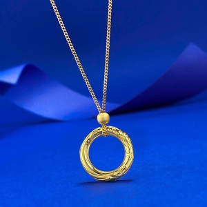 925 Sterling Silver Gold Plated Bagua Circle Pendant Necklace Retro Engraved Floral Rhinestone Green Stone Jewelry For Women