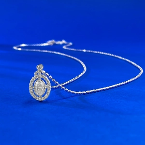 Collier en argent S925 avec pendentif halo ovale et chaîne perlée scintillante pour femme