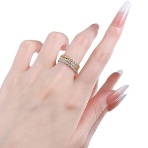 Three-color honeycomb stackable ring set in rose gold, gold, and silver with full diamonds