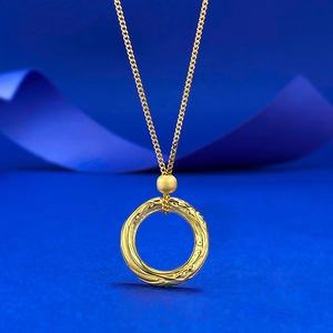 S925 silver retro gold necklace with engraved green diamond pendant on blue silk