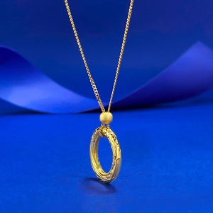 S925 silver gold-plated ring pendant necklace with vintage texture and green stone