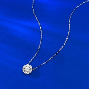 Classic S925 sterling silver halo necklace featuring 7mm round brilliant-cut zirconia