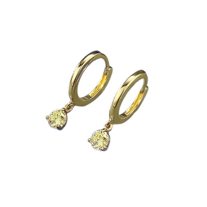 S925 silver gold hoop earrings featuring 5mm yellow round-cut cubic zirconia gemstones