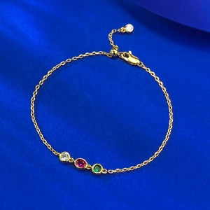 Bracelet en Argent Sterling 925 avec Strass Trois Couleurs pour Femmes Mode Réglable Plaqué Or Multi Pierres Précieuses Chaîne à Bulles Bijoux Cadeau