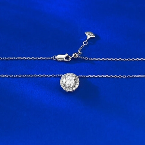 Classic 925 sterling silver halo necklace with a 7mm round cubic zirconia pendant