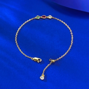 Bracelet élégant en argent S925 doré avec pierres précieuses vertes rouges et blanches