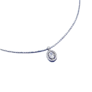 Collier élégant en argent sterling S925 avec pendentif halo ovale et chaîne fine
