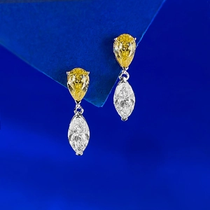 S925 Sterling Silver Zirconia Drop Stud Earrings For Women Yellow White Contrast Pear Marquise Cut Light Luxury Elegant Jewelry
