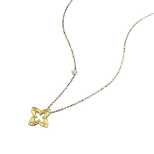 Collier trèfle à quatre feuilles en argent S925 doré avec bordure perlée et diamants
