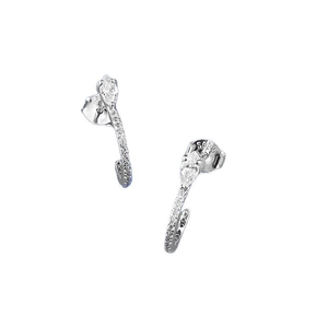 Elegant S925 sterling silver marquise-cut stud earrings with textured J-curve design