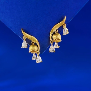 925 Sterling Silver Lily Of The Valley Stud Earrings Gold Brushed Flower Tassel Rhinestone Earrings For Women Elegant Jewelry