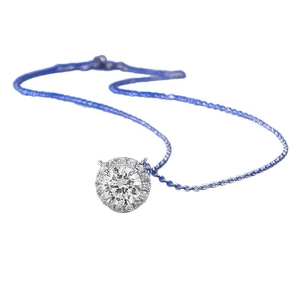 Classic S925 silver halo necklace with a 7mm round-cut center stone and pave diamonds