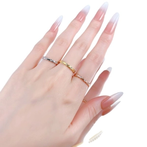 Three-tone S925 silver honeycomb stackable rings in silver, gold, and rose gold