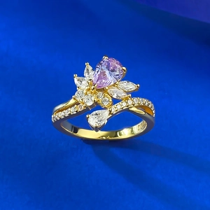 Macro shot of S925 silver gold-plated ring showing inner S925 hallmark and violet zircon