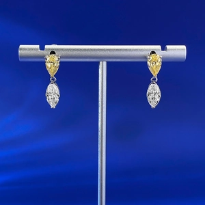 S925 silver earrings with pear-cut yellow and marquise-cut white zircon drop crystals