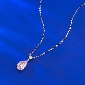 Elegant S925 silver necklace with pink pear-shaped stone and white heart pendant