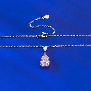 Elegant S925 sterling silver necklace with pear-shaped pink gem and heart detail