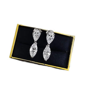 Elegant S925 sterling silver earrings with pear and marquise cut cubic zirconia stones