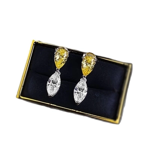S925 sterling silver drop and marquise cubic zirconia studs in yellow and white