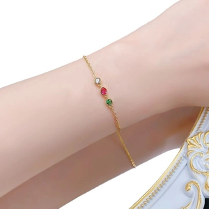 Bracelet bulles élégant en argent S925 plaqué or avec pierres rouges, vertes et blanches