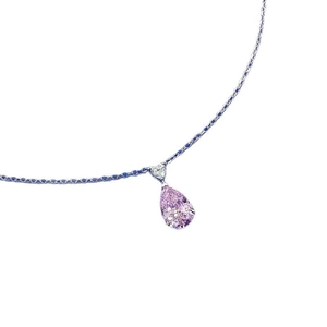 S925 silver necklace featuring a pear-shaped pink diamond and heart-shaped pendant