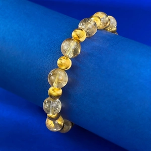 Elegante bracciale da donna con perline occhio di gatto citrino da 8 mm e perline dorate