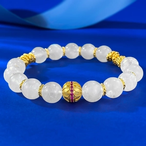 S925 Sterling Silver Moonstone Beaded Bracelet For Women Elegant Retro Natural Stone Style Elastic Cord Fashion Jewelry