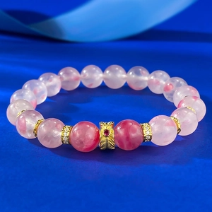 S925 Sterling Silver Rose Quartz Beaded Bracelet For Women Pink Crystal Feather Pendant Rhinestone Sweet Fashion Jewelry