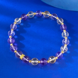 Bracelet en Argent Sterling 925 avec Perles d'Améthyste et de Citrine pour Femmes Cristal Naturel Violet Jaune Pierres Facettées Bijoux de Mode Cadeau