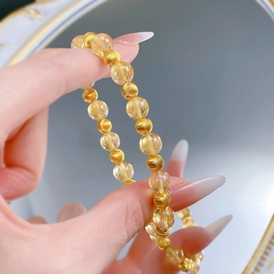 Elegante bracciale in argento S925 con perle citrino occhio di gatto 8mm e sfere dorate