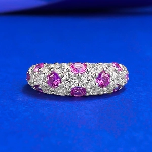 Sparkling S925 silver ring with alternating pink and white micro-pave crystals