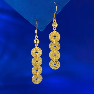 S925 Sterling Silver Ancient Coin Dangle Earrings For Women Gold Plated CNC Texture New Chinese Style Drop Earrings Jewelry Gift