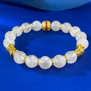 Elegant S925 silver moonstone beaded bracelet with gold accents and red gemstones