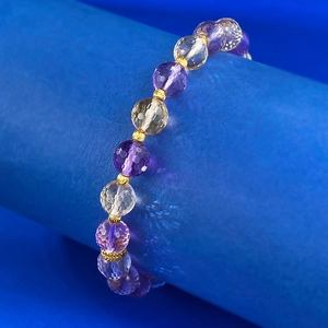 Bracelet élégant en perles d'argent S925 avec améthyste facettée et citrine fine