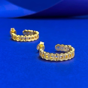 Detail of S925 hallmark on gold plated sterling silver ancient coin hoop earrings