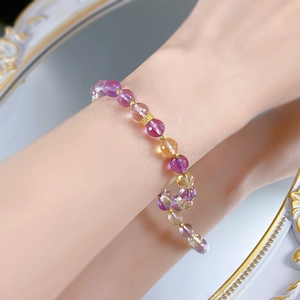 Élégant bracelet en argent S925 avec perles d'améthyste et de citrine au poignet
