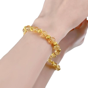 Bracciale in argento S925 con perle di citrino occhio di gatto 8mm e sfere dorate