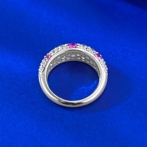 S925 sterling silver ring featuring sparkling pink and white pavé-set gemstones