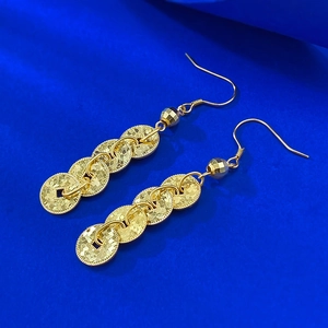 S925 silver gold plated long drop earrings with five interlocking hammered gold circles