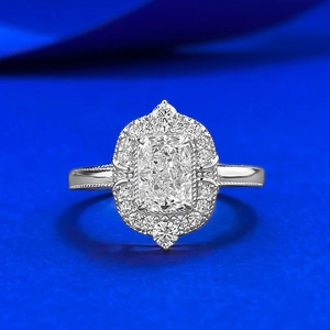 Luxury 925 Sterling Silver Halo Ring For Women Rectangular Cushion Cut White Rhinestone Vintage Engagement Wedding Band Jewelry